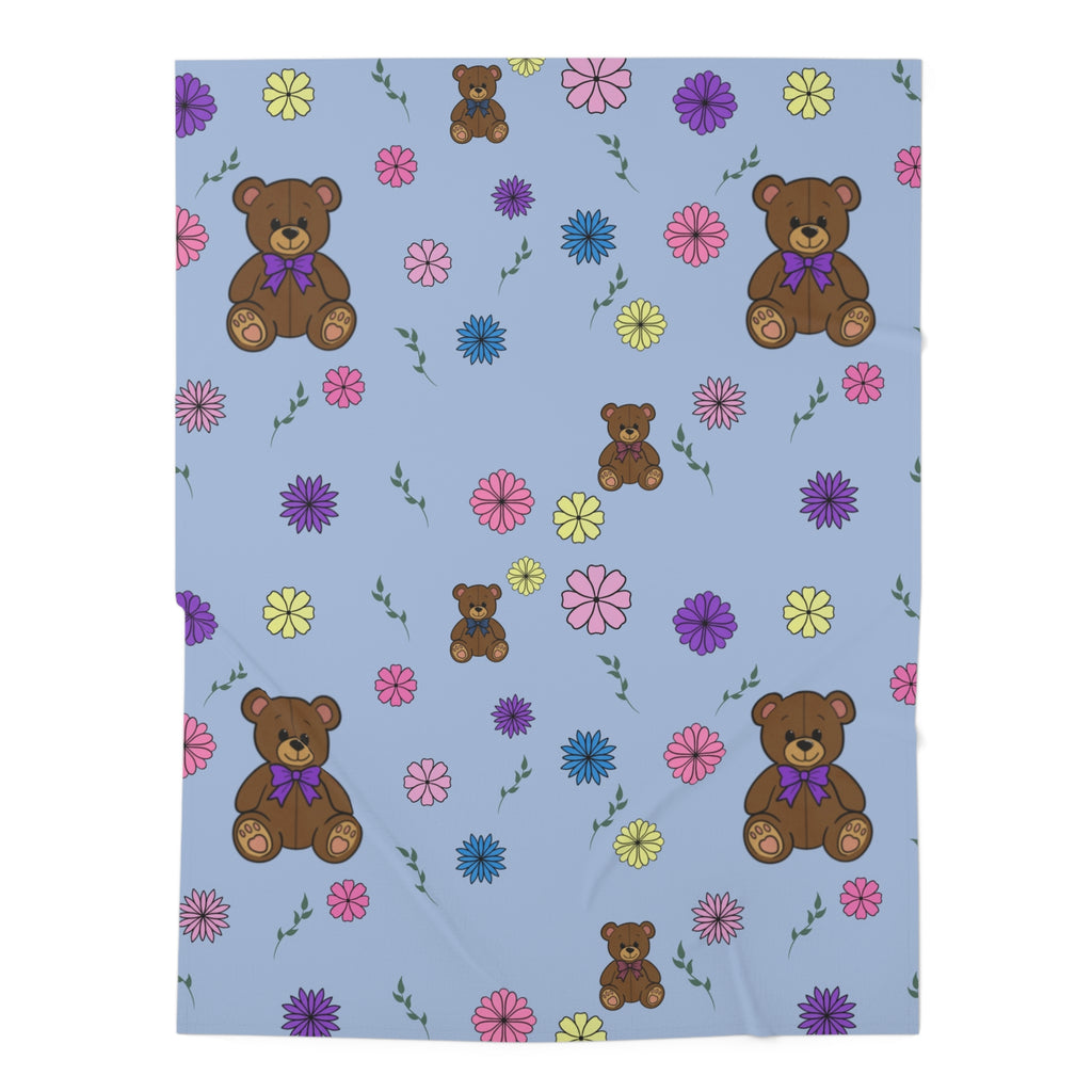 Blue teddy bears and flowers Baby Swaddle Blanket