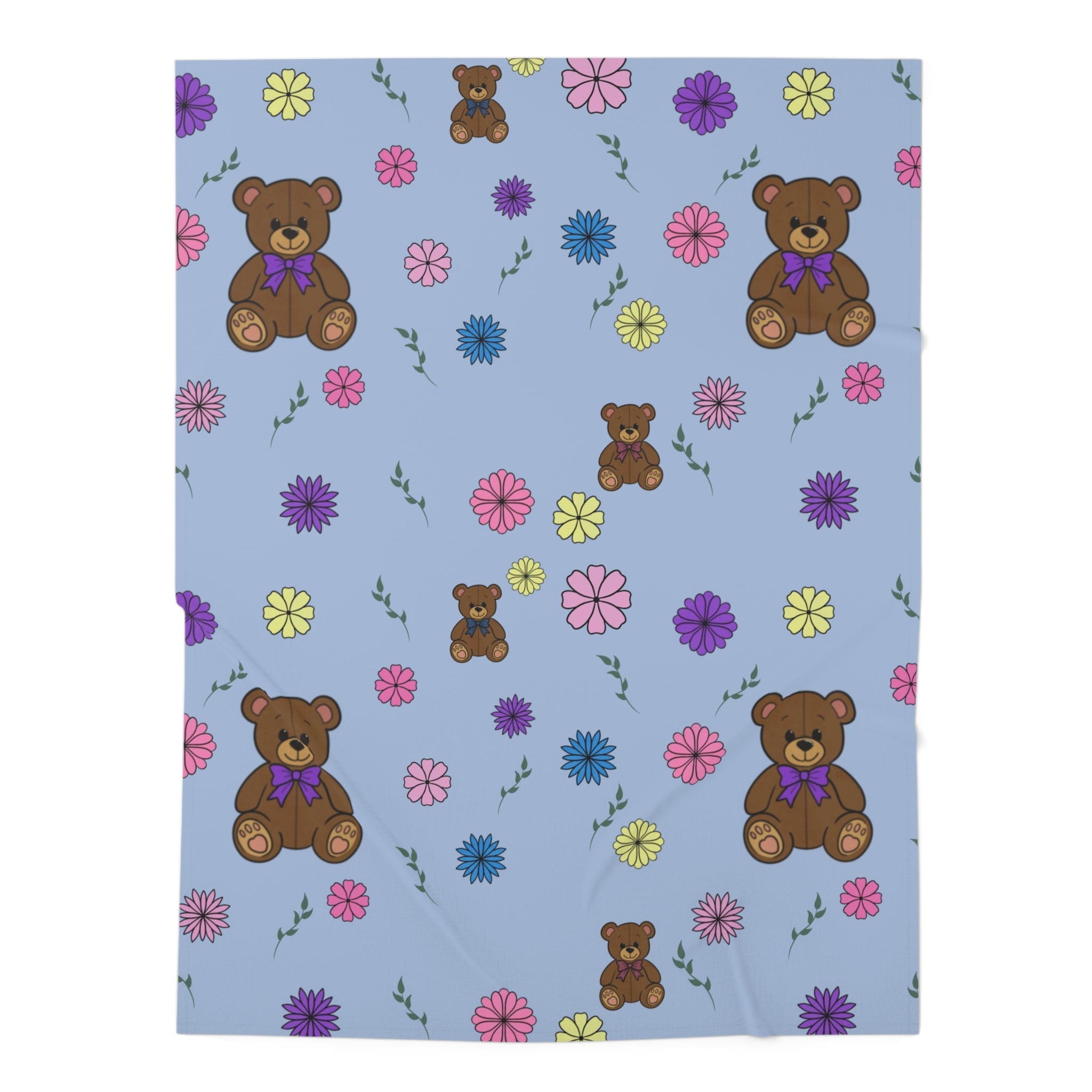 Blue teddy bears and flowers Baby Swaddle Blanket