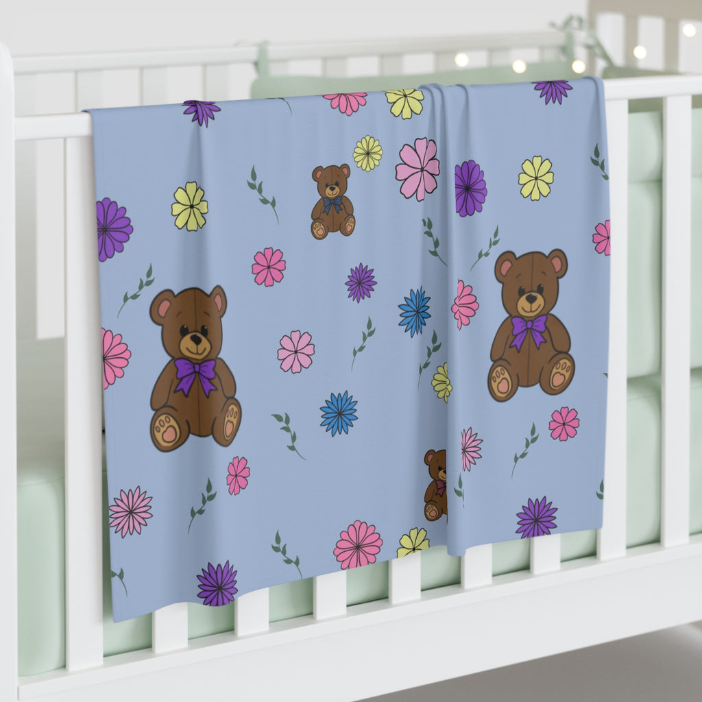 Blue teddy bears and flowers Baby Swaddle Blanket