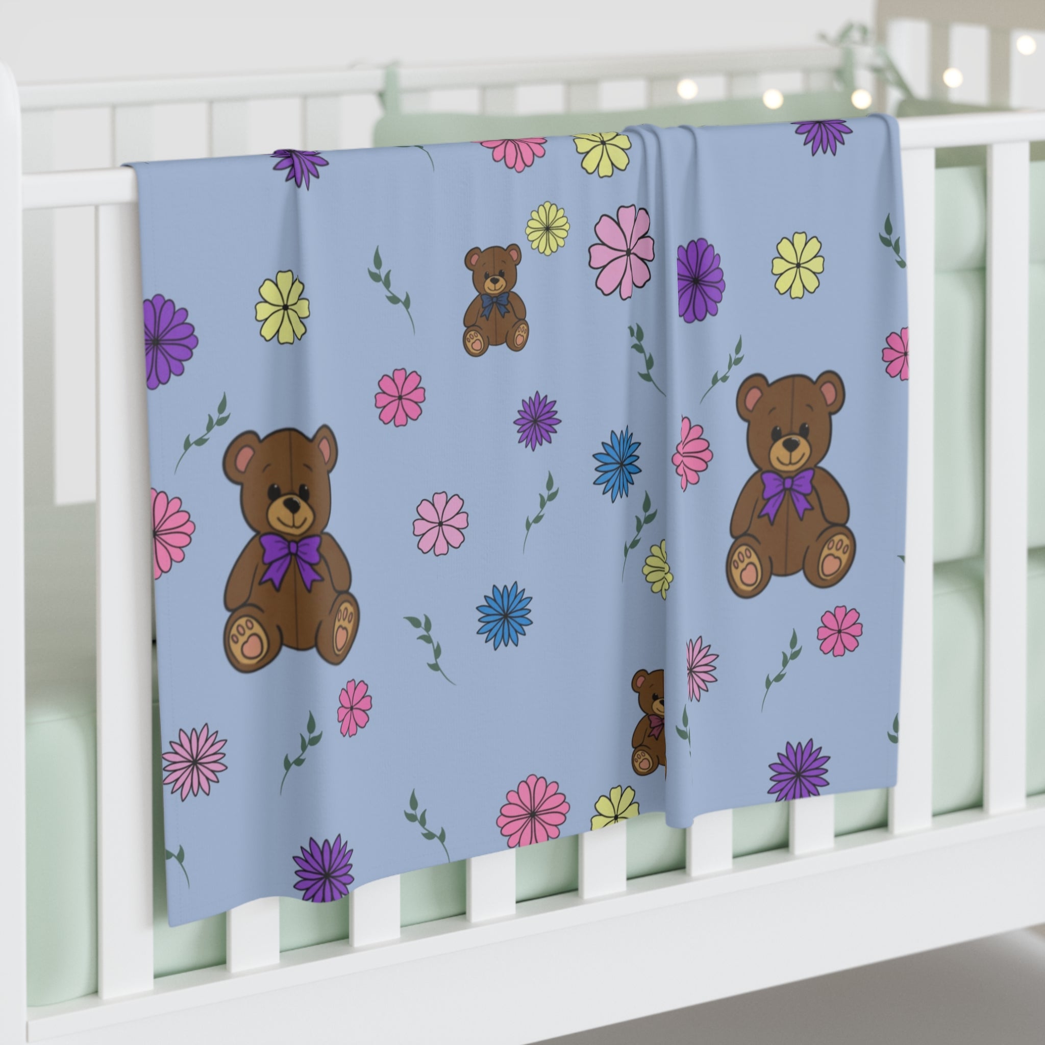 Blue teddy bears and flowers Baby Swaddle Blanket